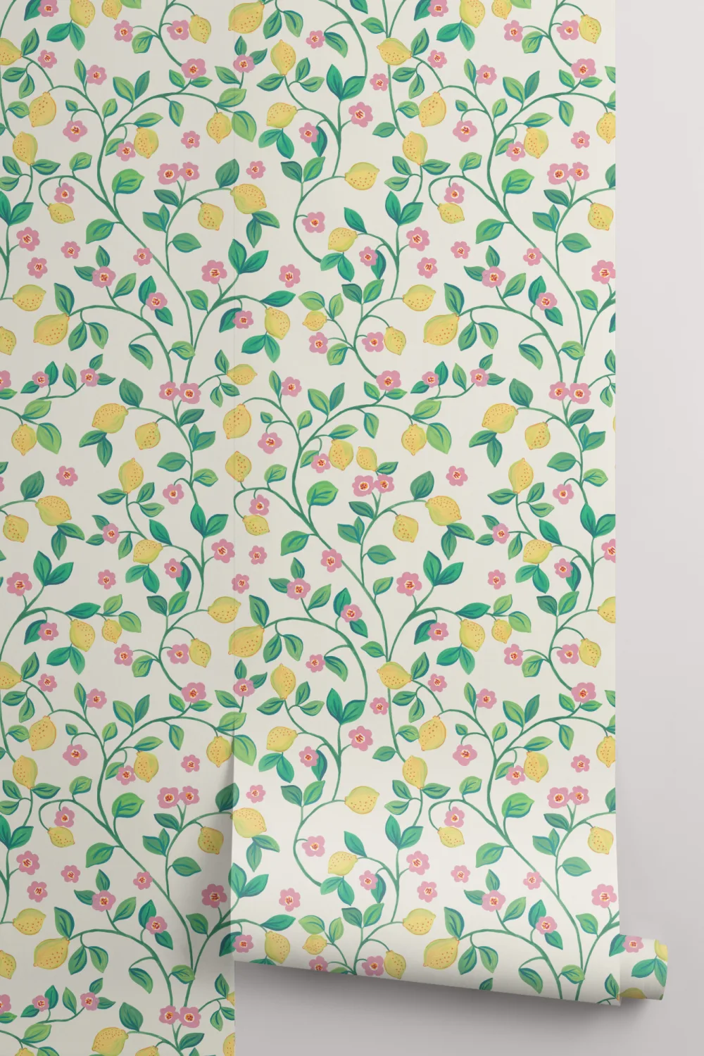 Papier peint blanc Petits citrons botaniques