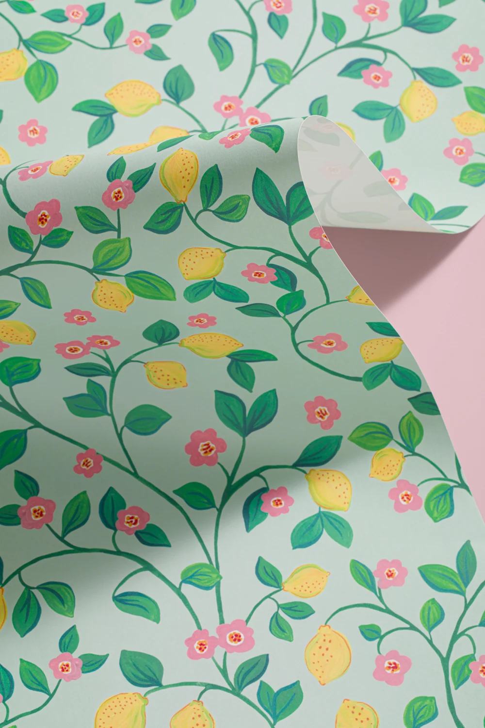 Carta da parati blu Piccoli limoni botanici
