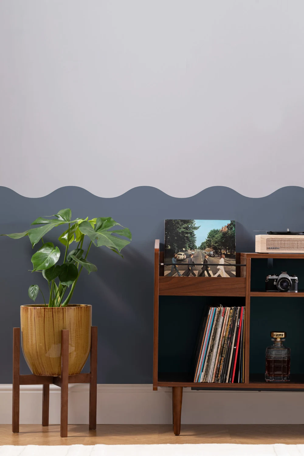 Navy Blue Two-Tone Wave Effect Geometric Wallpaper Mural