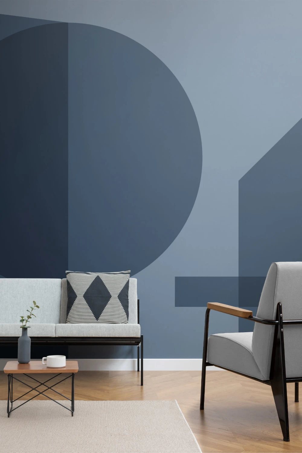 Blue Geometric Shapes Modern Bauhaus Wallpaper Mural
