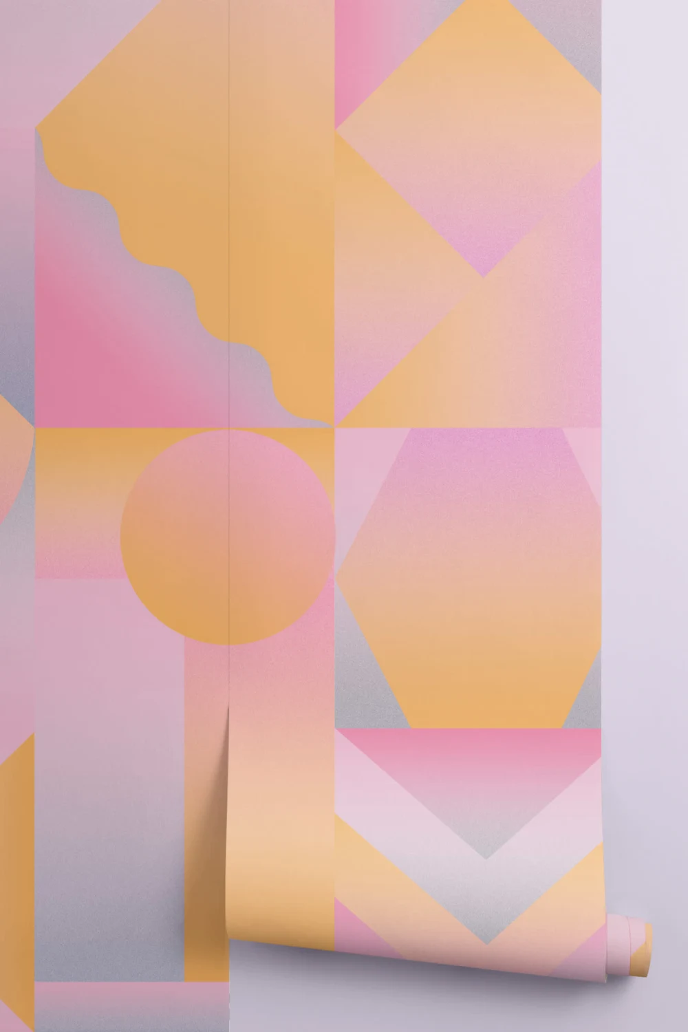 Mural Papel Pintado Degradado con Formas Geométricas Naranja y Rosa
