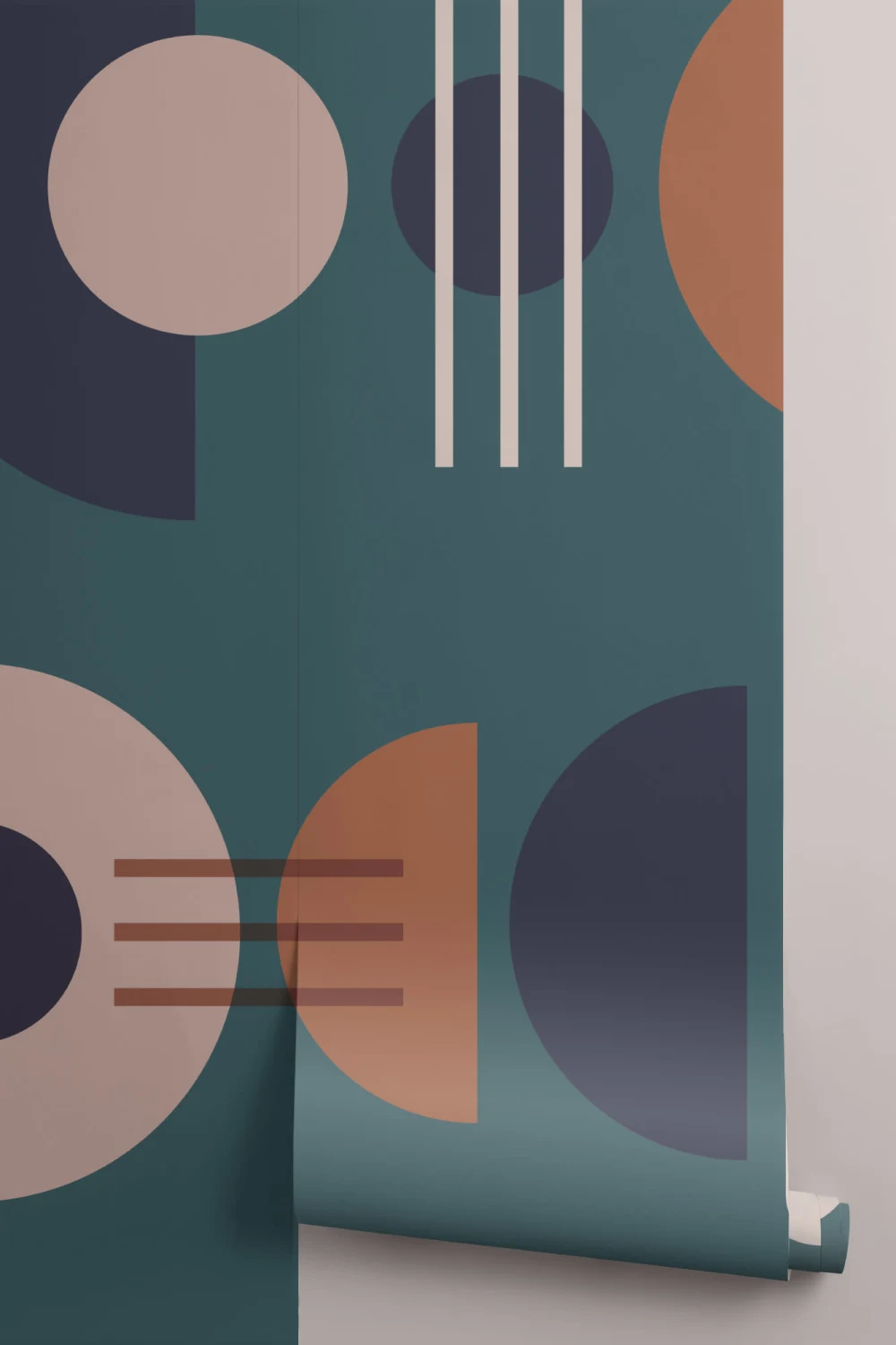 Green & Neutral Mid Century Modern Geometric Wallpaper Mural
