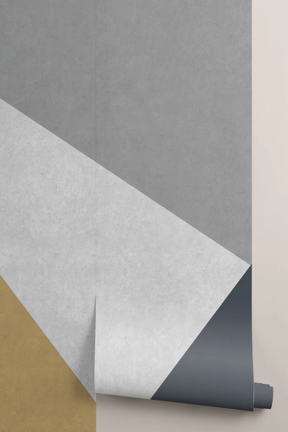 Gray, Blue & Gold Concrete Effect Geometric Wallpaper Mural