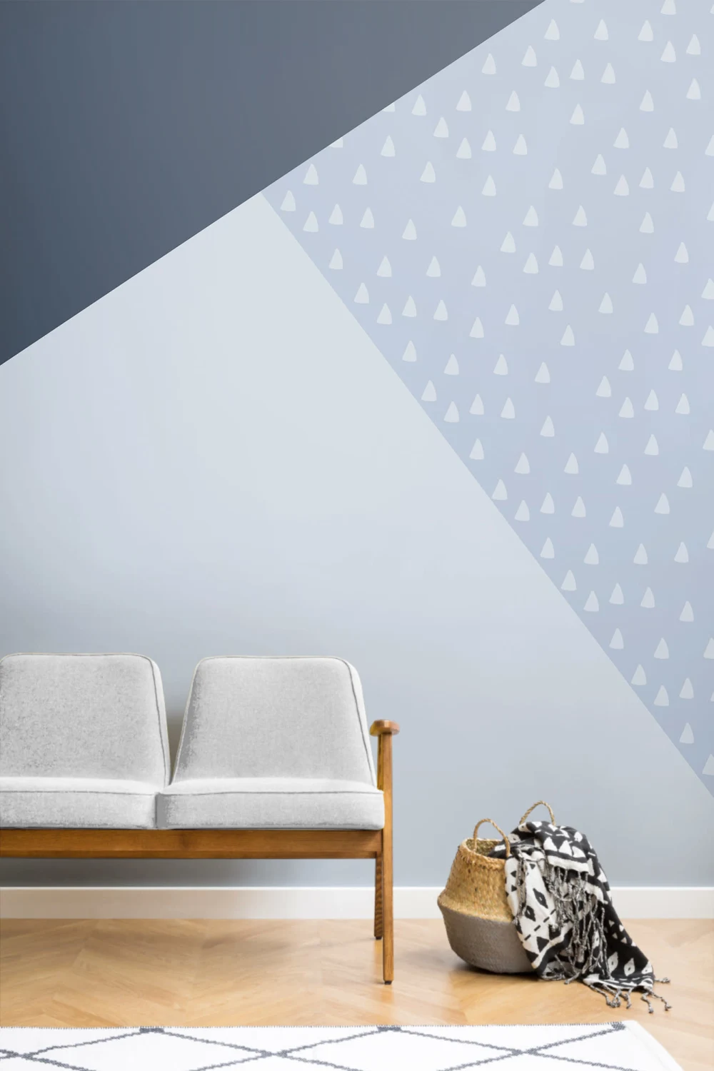 Mural de papel de parede de prisma geométrico de triângulo azul pastel e marinho