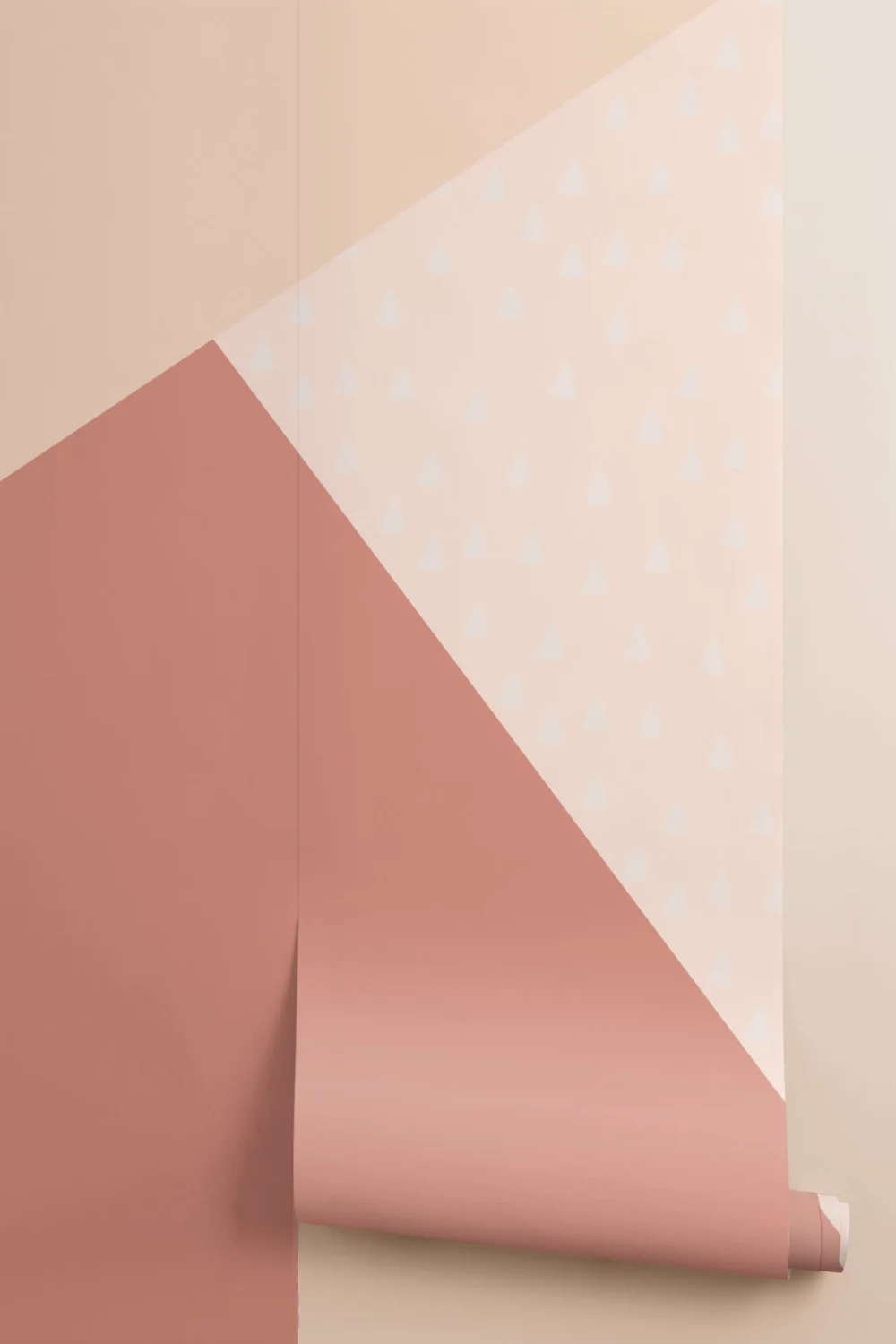 Cream, Pink & Red Pastel Geometric Triangle Wallpaper Mural