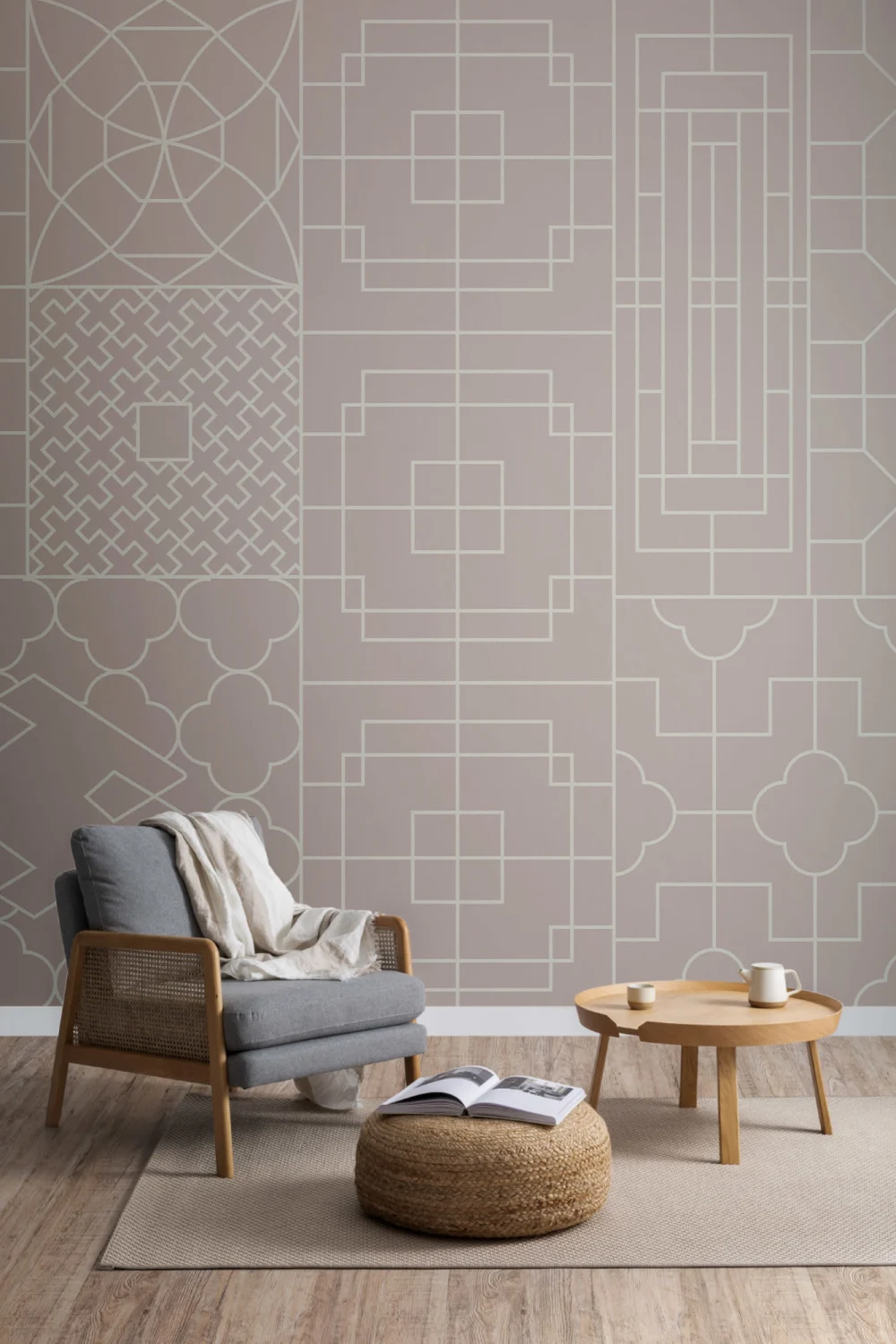 Geometryczna różowa tapeta ścienna w chińskim stylu