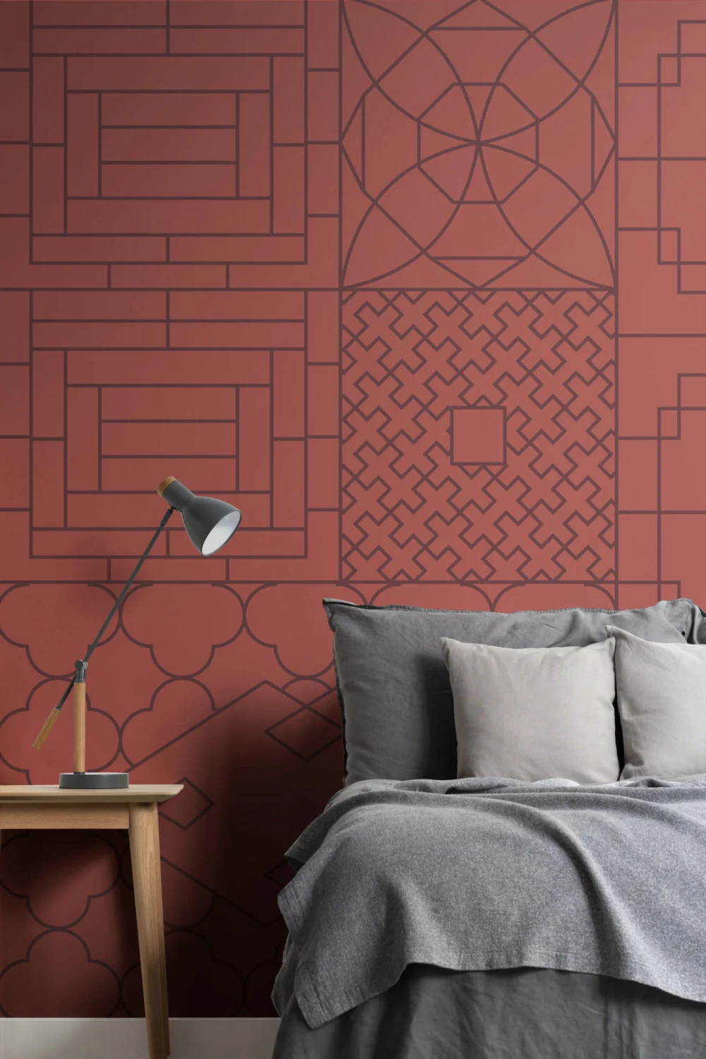 Chinese Style Red Geometric Wallpaper Mural