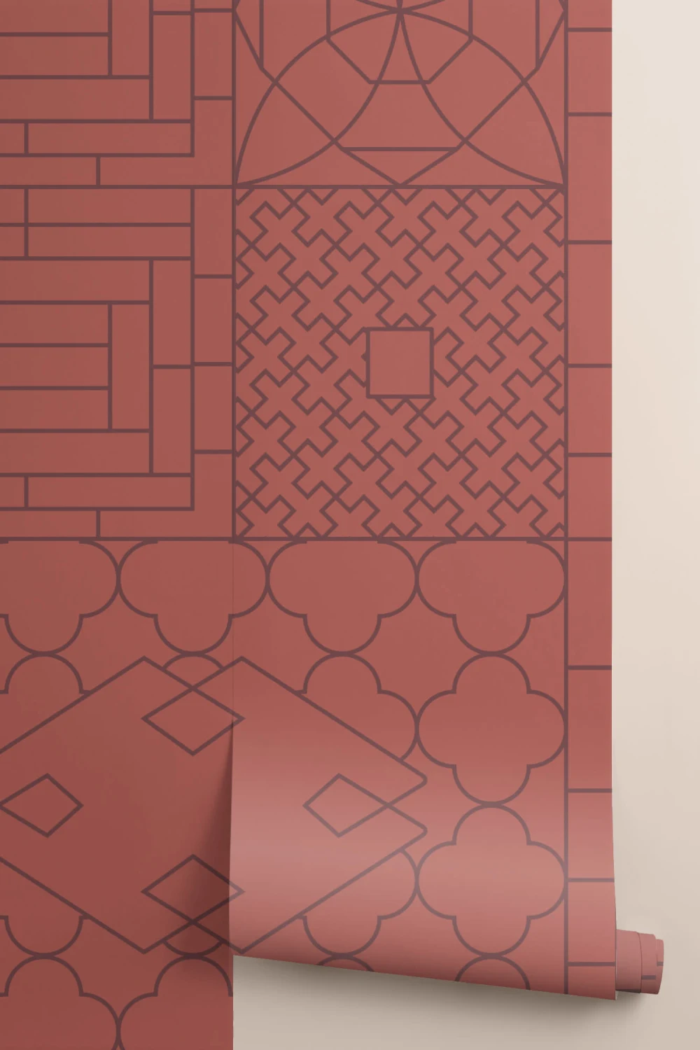 Chinese Style Red Geometric Wallpaper Mural