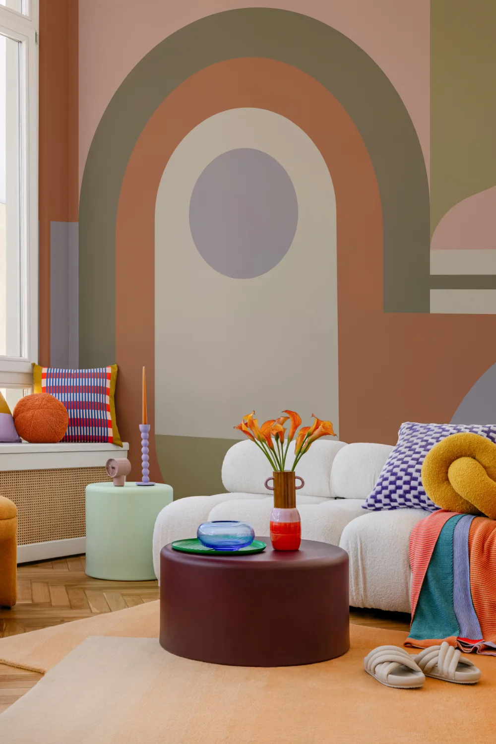 Retro Orange Geometric Design Mural