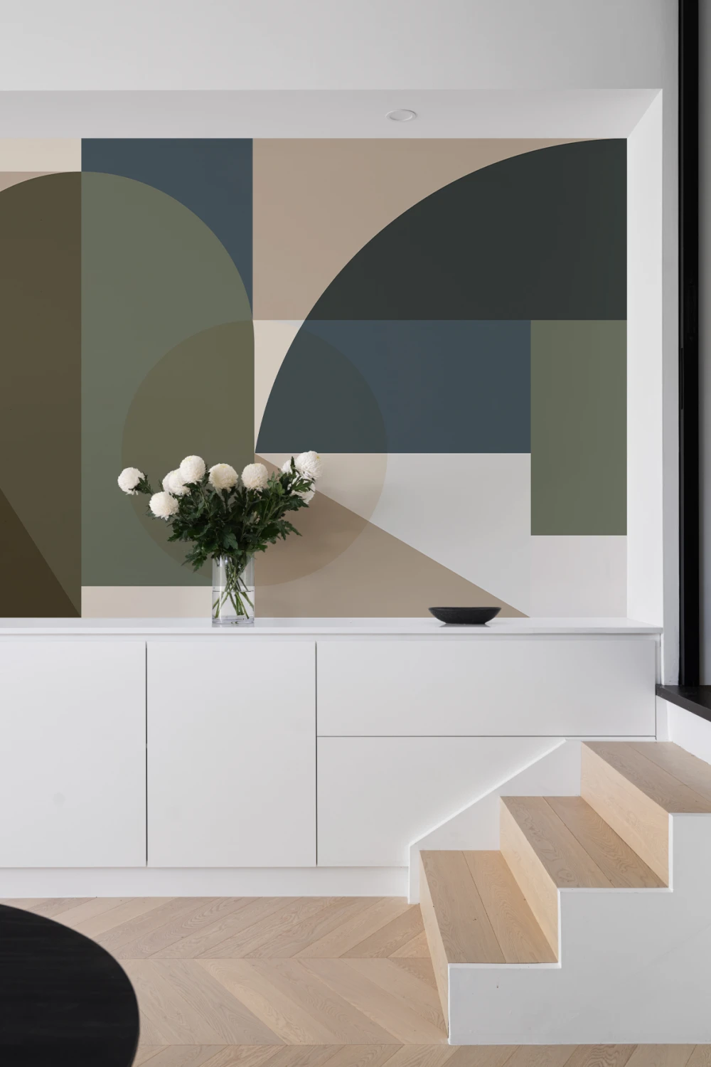 Green Geometric Contemporary Multicolor Mural For Modern Spaces