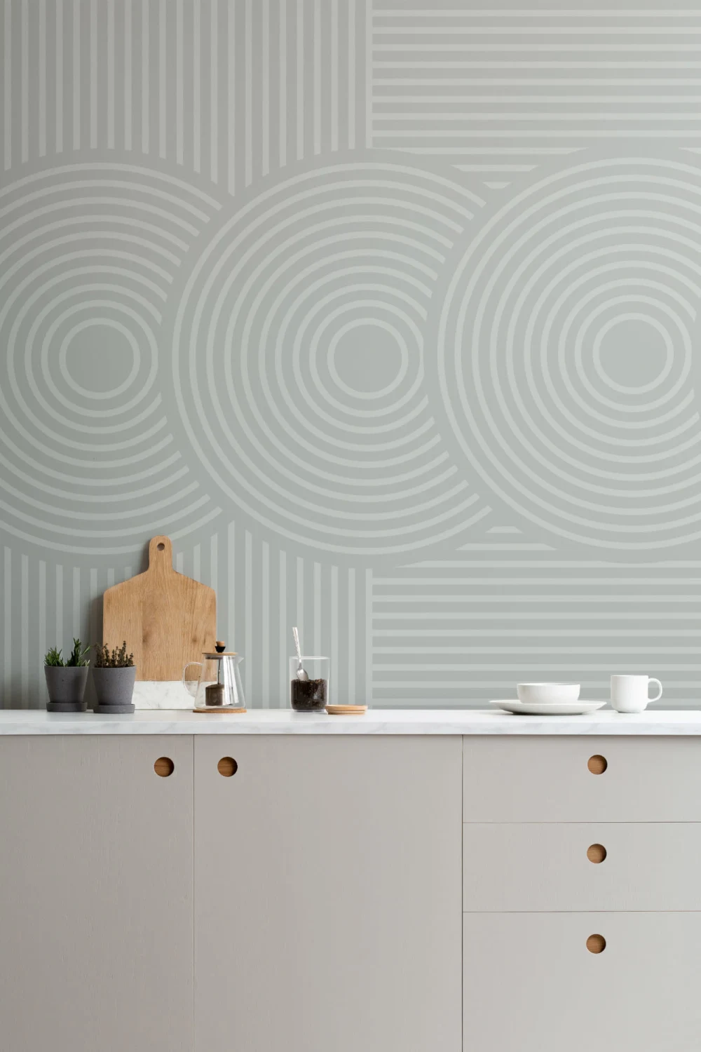 Jardim Zen Verde Mural de Papel de Parede Geométrico Japonês