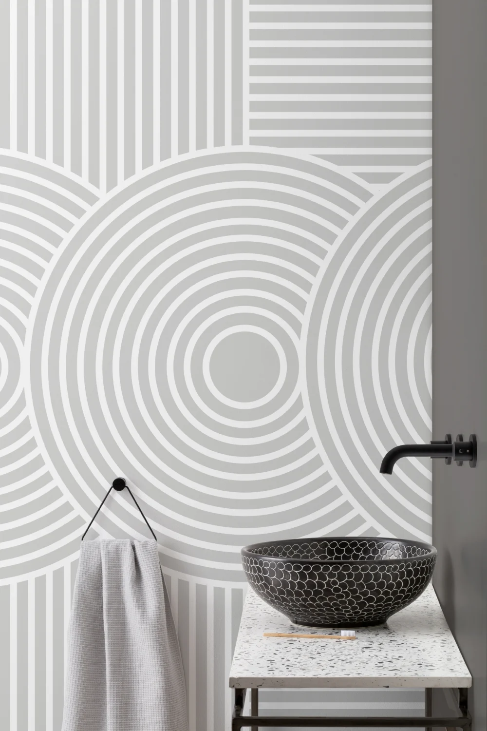 Grå Zen Hage Japansk Geometrisk fototapet