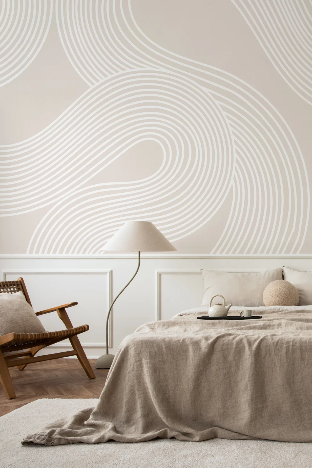 Neutral Curvy Lines Modern Zen Garden Wallpaper Mural