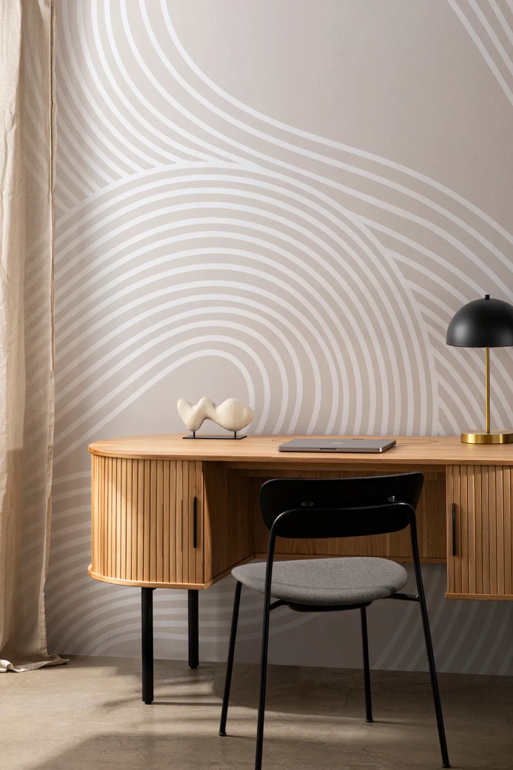 Neutral Curvy Lines Modern Zen Garden Wallpaper Mural