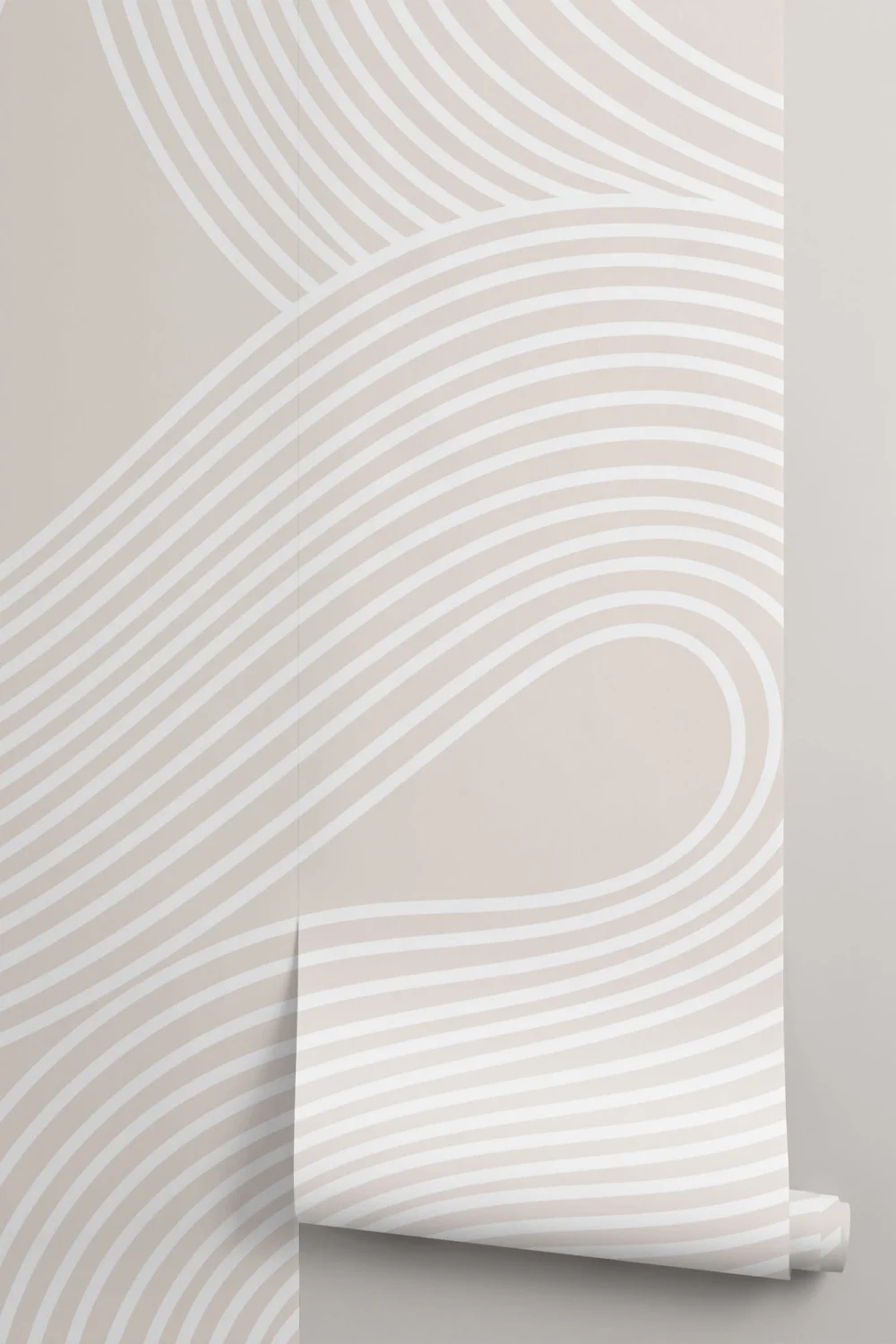 Neutral Curvy Lines Modern Zen Garden Wallpaper Mural