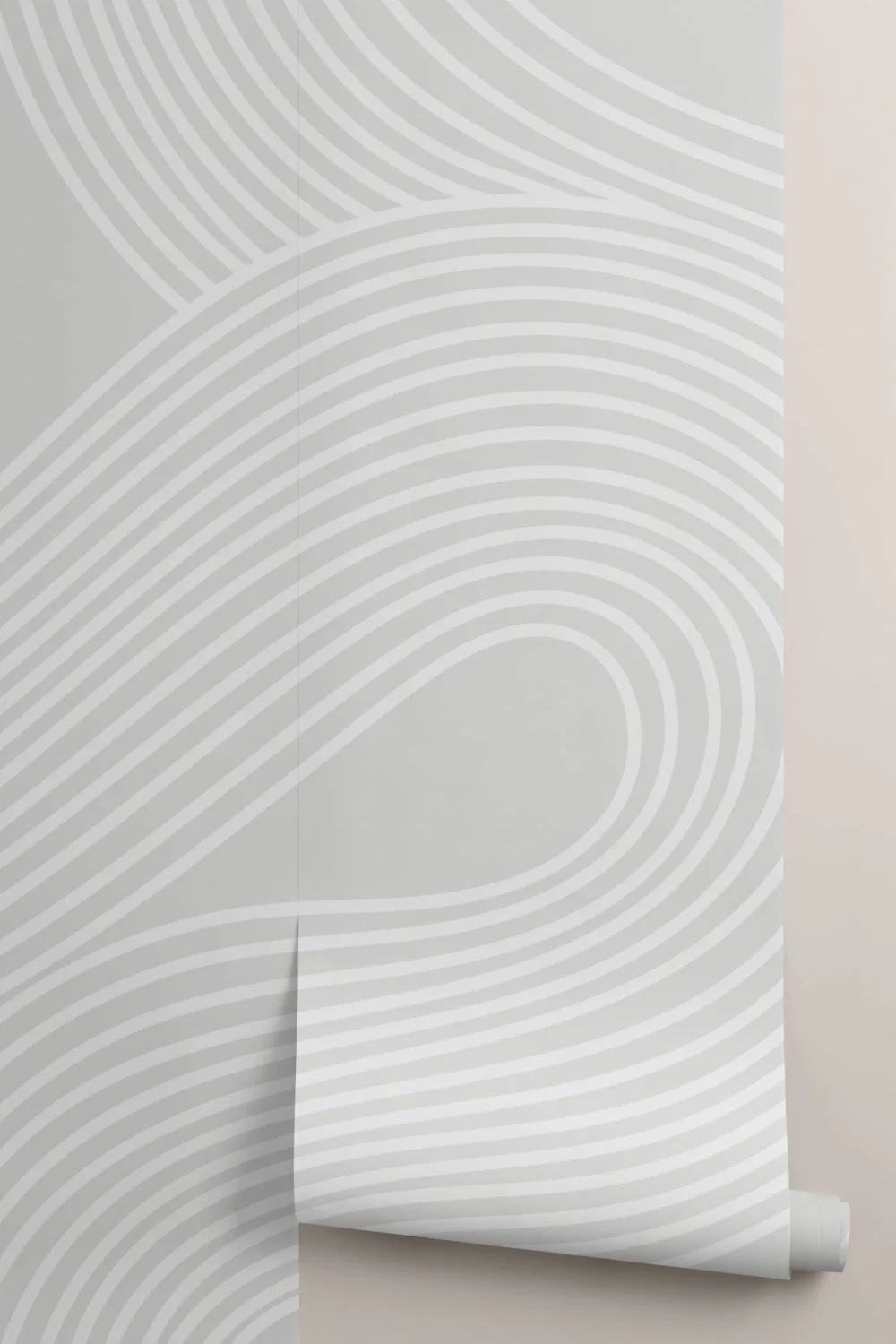 Gray Curvy Lines Modern Zen Garden Wallpaper Mural