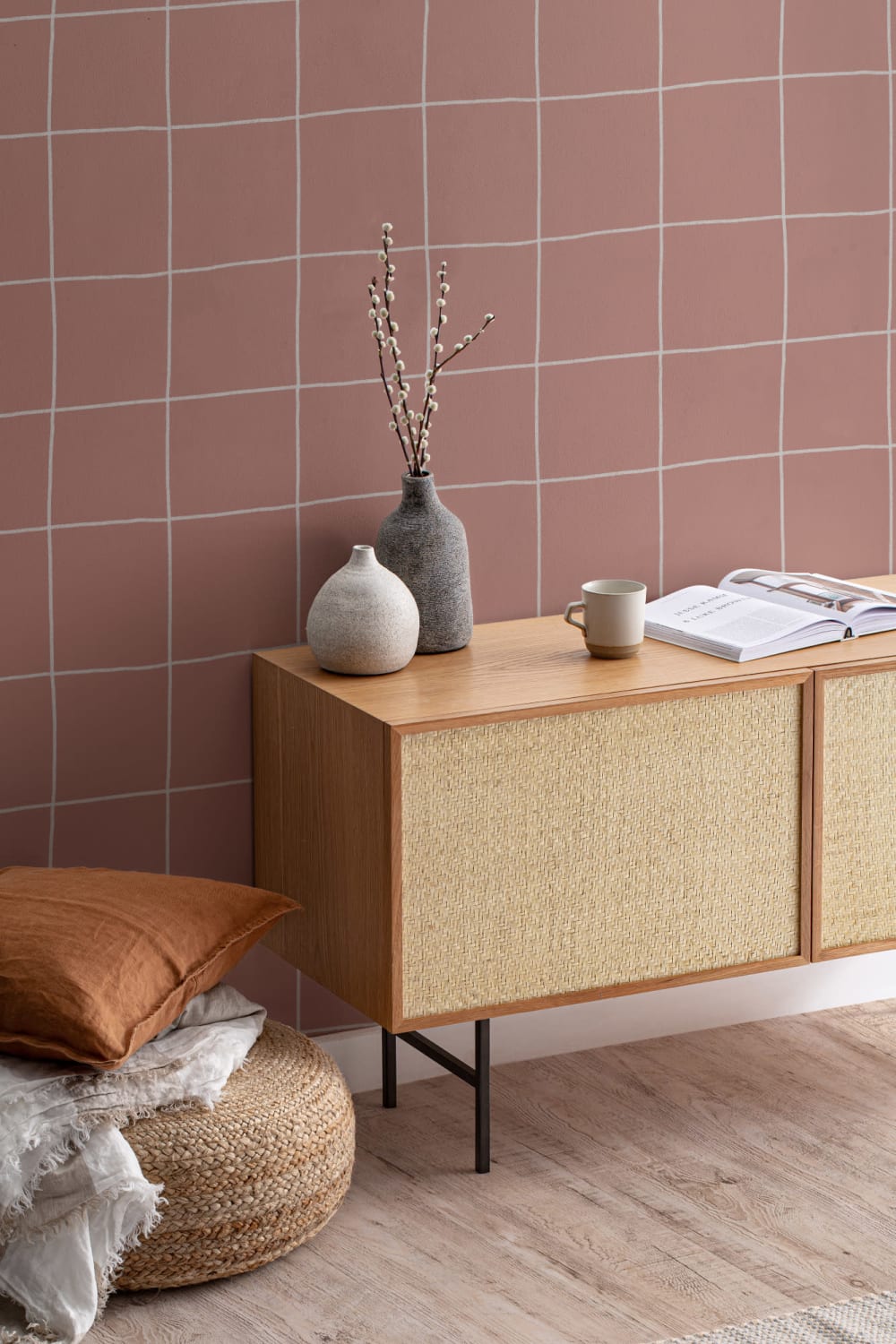 Mustertapete Rapport Gitter Modernes Orange