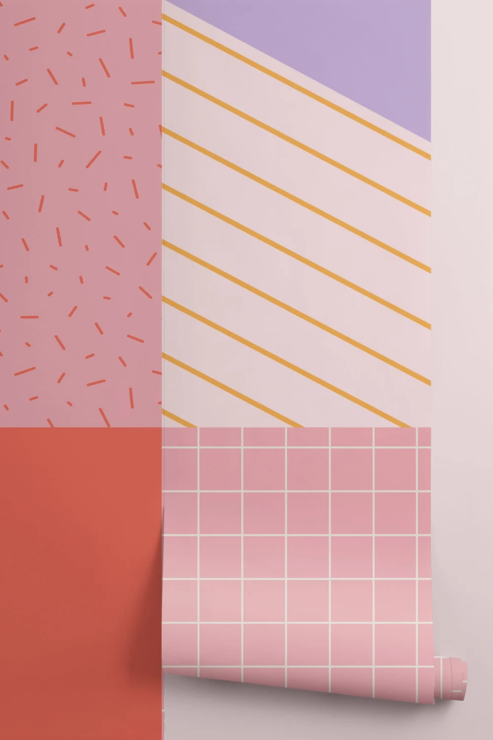 Mural Papel Pintado Rosa con Formas Geométricas Memphis