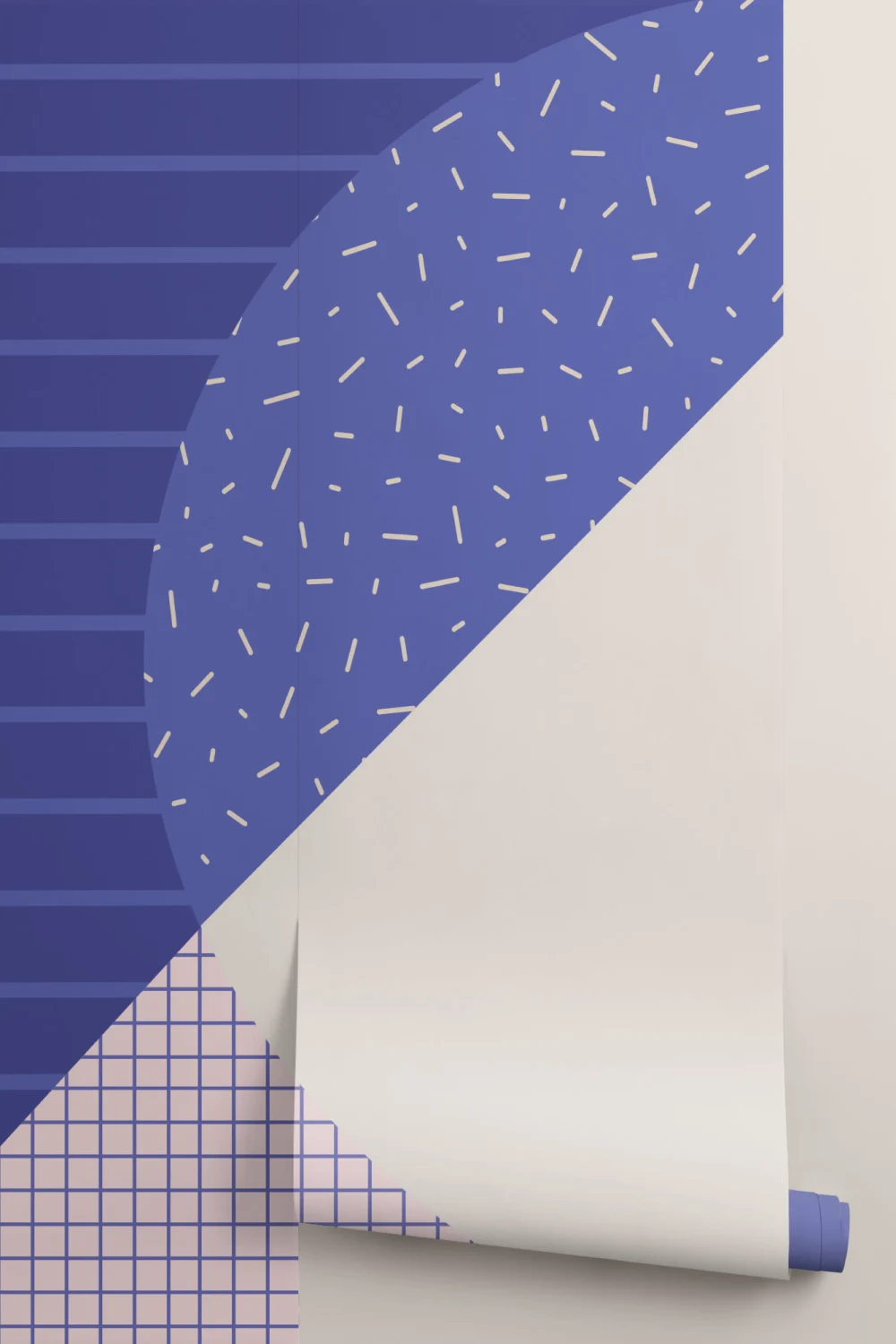 Niebiesko-różowa geometryczna tapeta ścienna w stylu Memphis