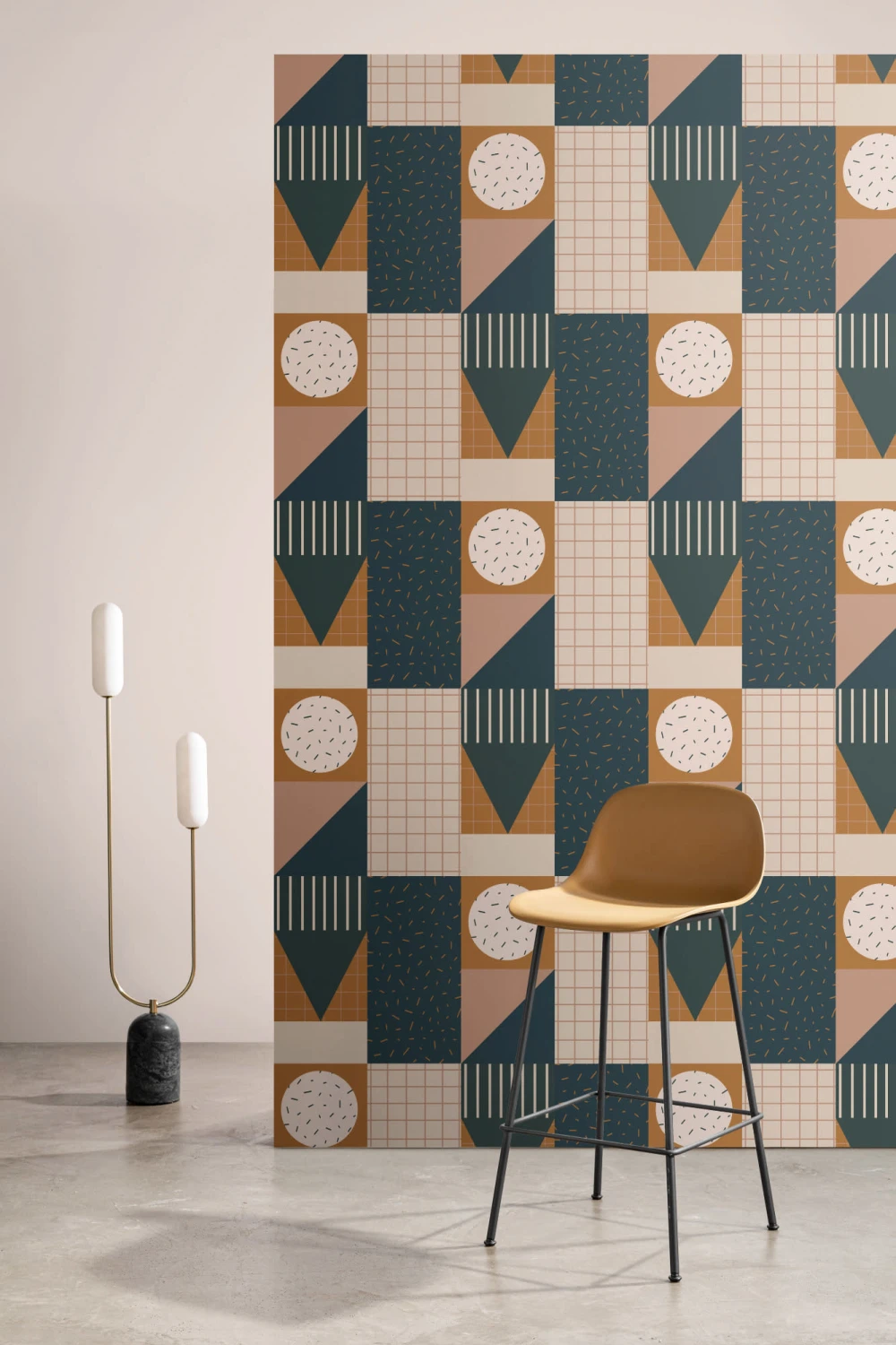 Papier Peint Memphis à Motifs de Formes Géométriques aux Couleurs Terreuses