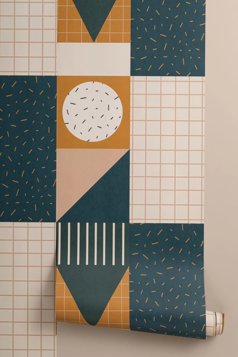 Papier Peint Memphis à Motifs de Formes Géométriques aux Couleurs Terreuses