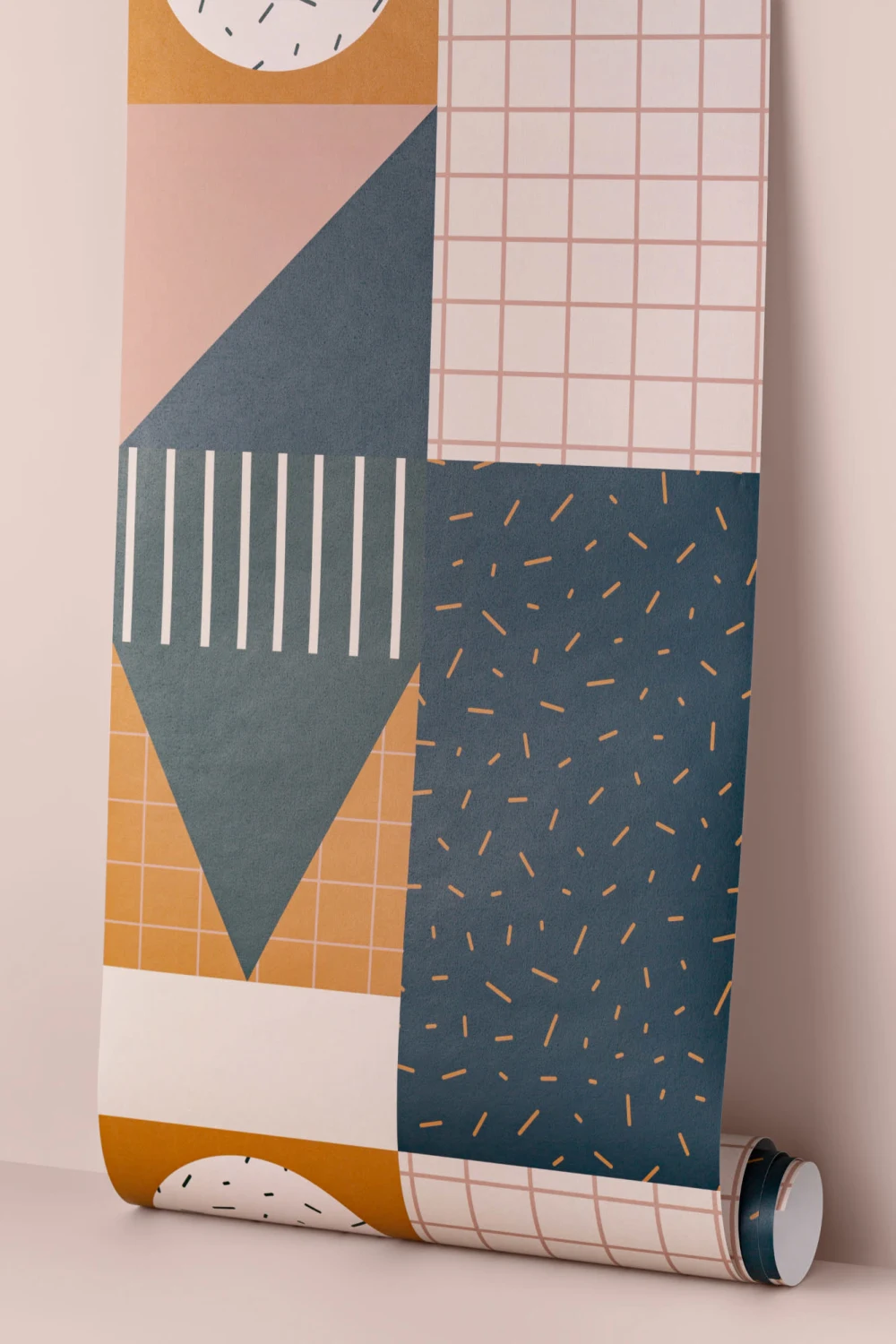 Papier Peint Memphis à Motifs de Formes Géométriques aux Couleurs Terreuses