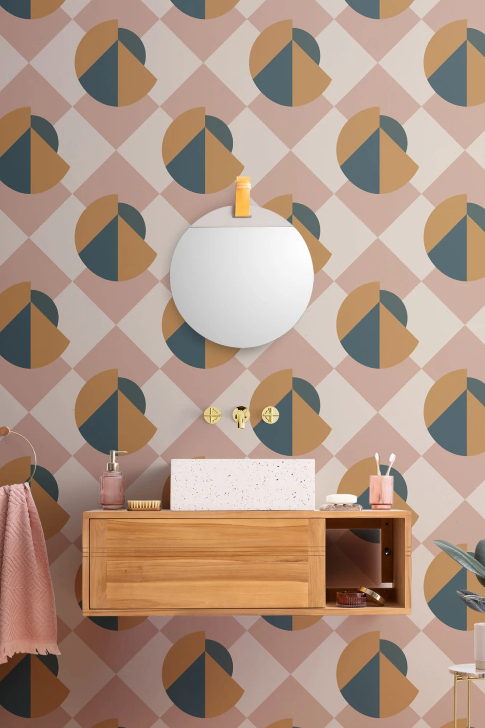 Retro Memphis Pink & Yellow Geometric Pattern Wallpaper
