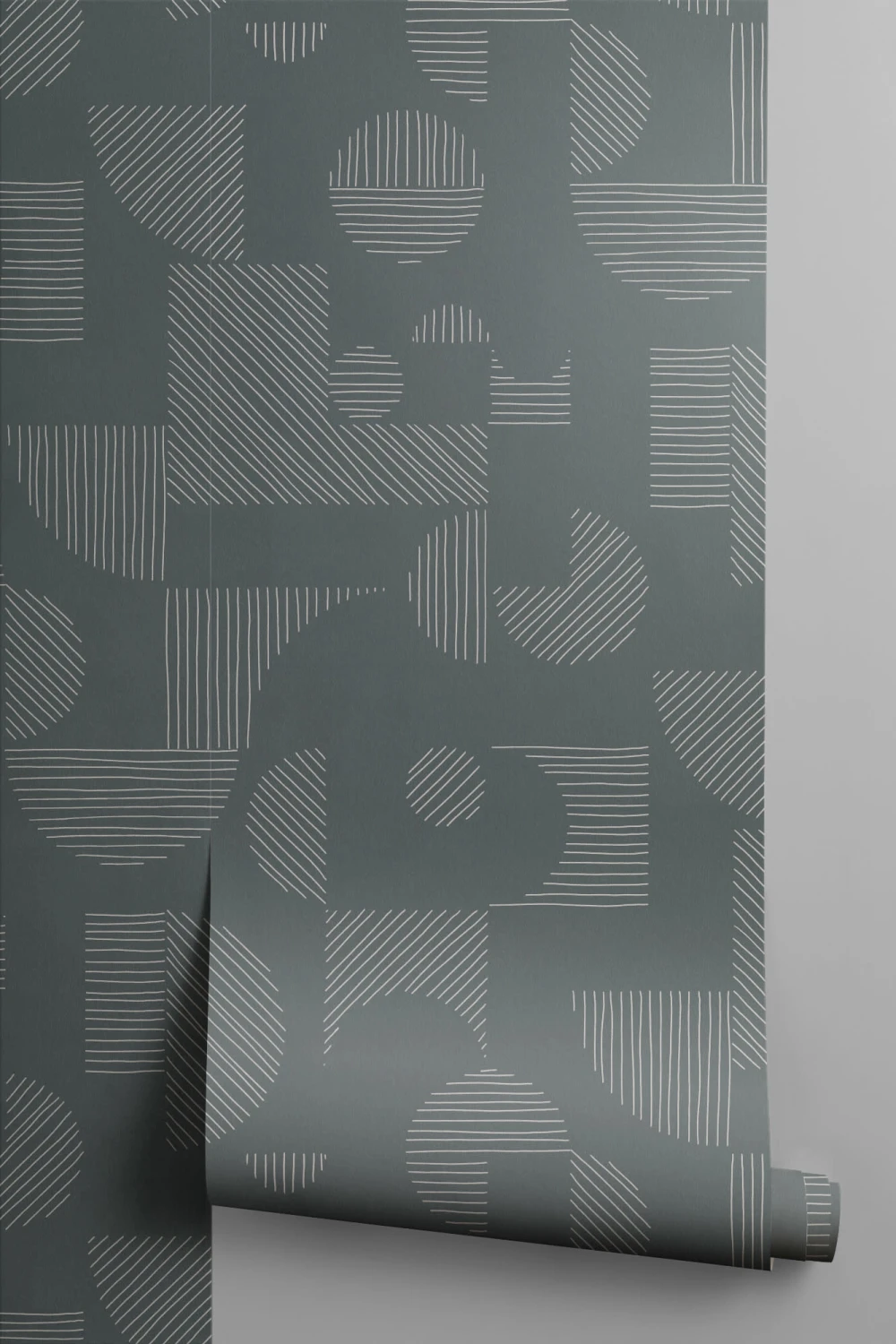 Dark Green Abstract Geometric Lines Repeat Pattern Wallpaper