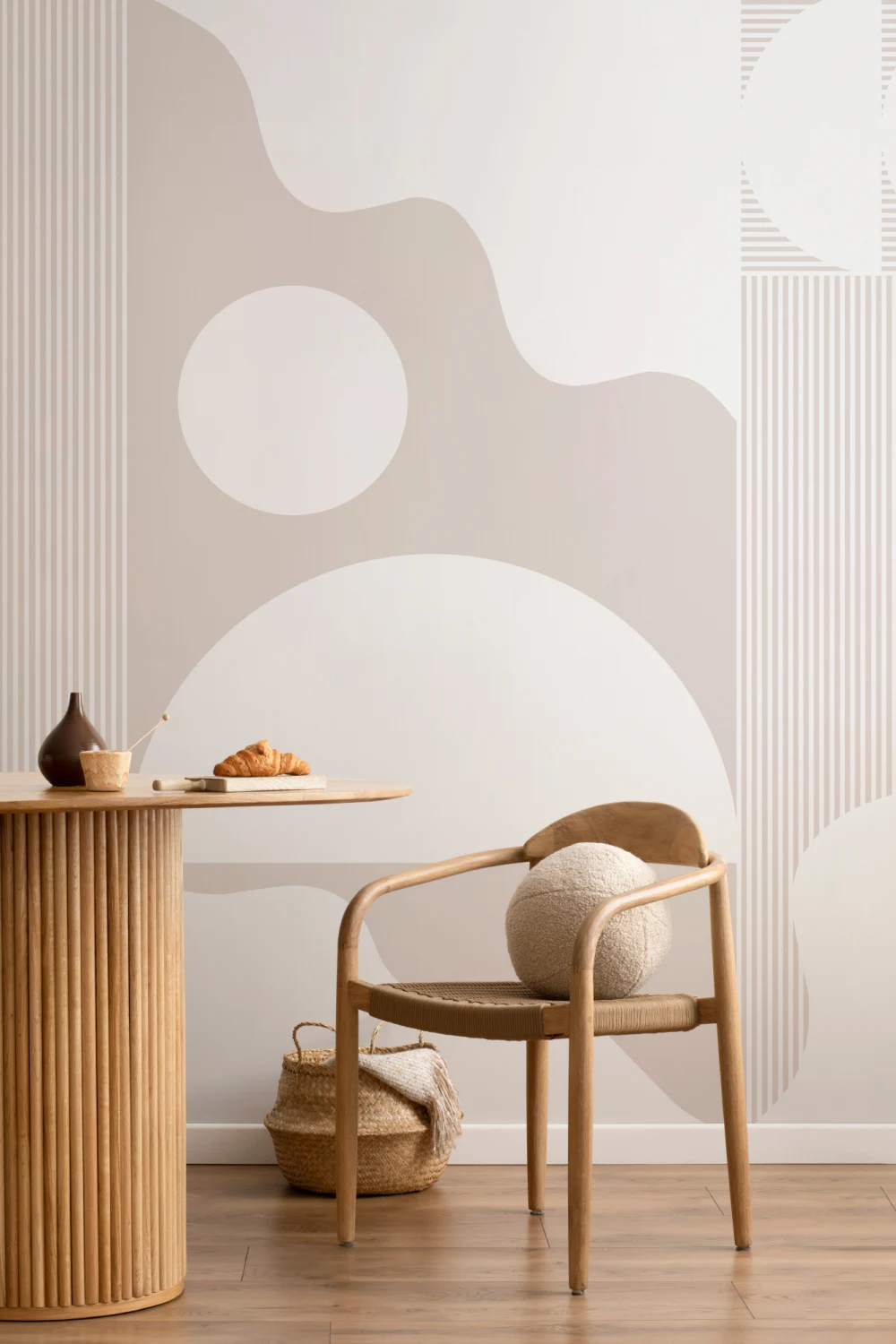 Alb și bej Abstract Geometric Wallpaper Mural