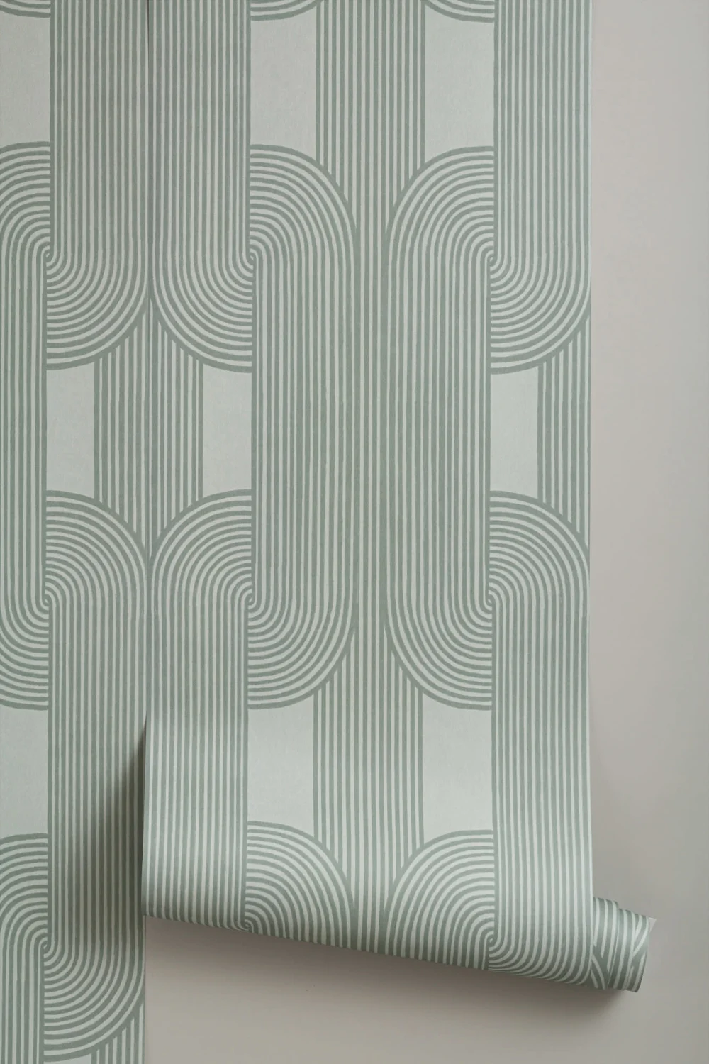 Papier Peint Vert à Motifs de Lignes Courbes Entrelacées