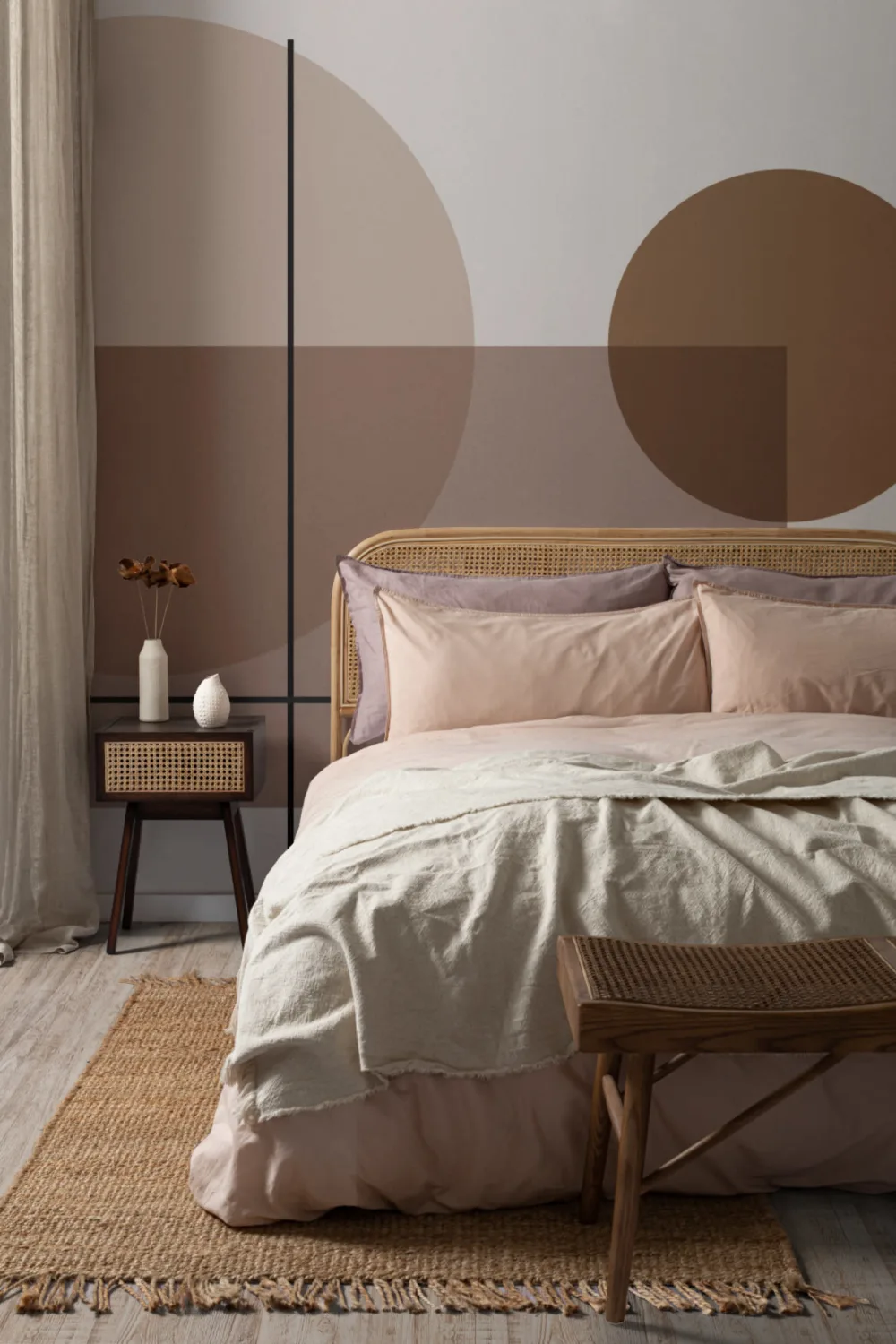 Neutraal Mid Eeuw Abstract Geometrisch Behang Muurschildering