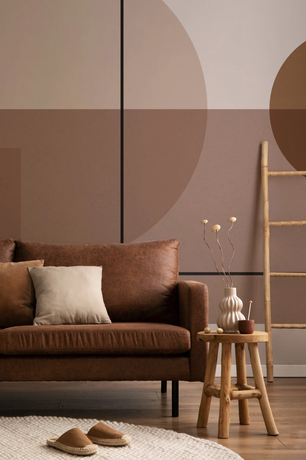 Neutraal Mid Eeuw Abstract Geometrisch Behang Muurschildering