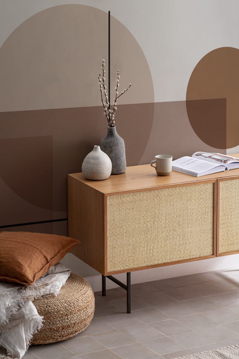 Neutraal Mid Eeuw Abstract Geometrisch Behang Muurschildering