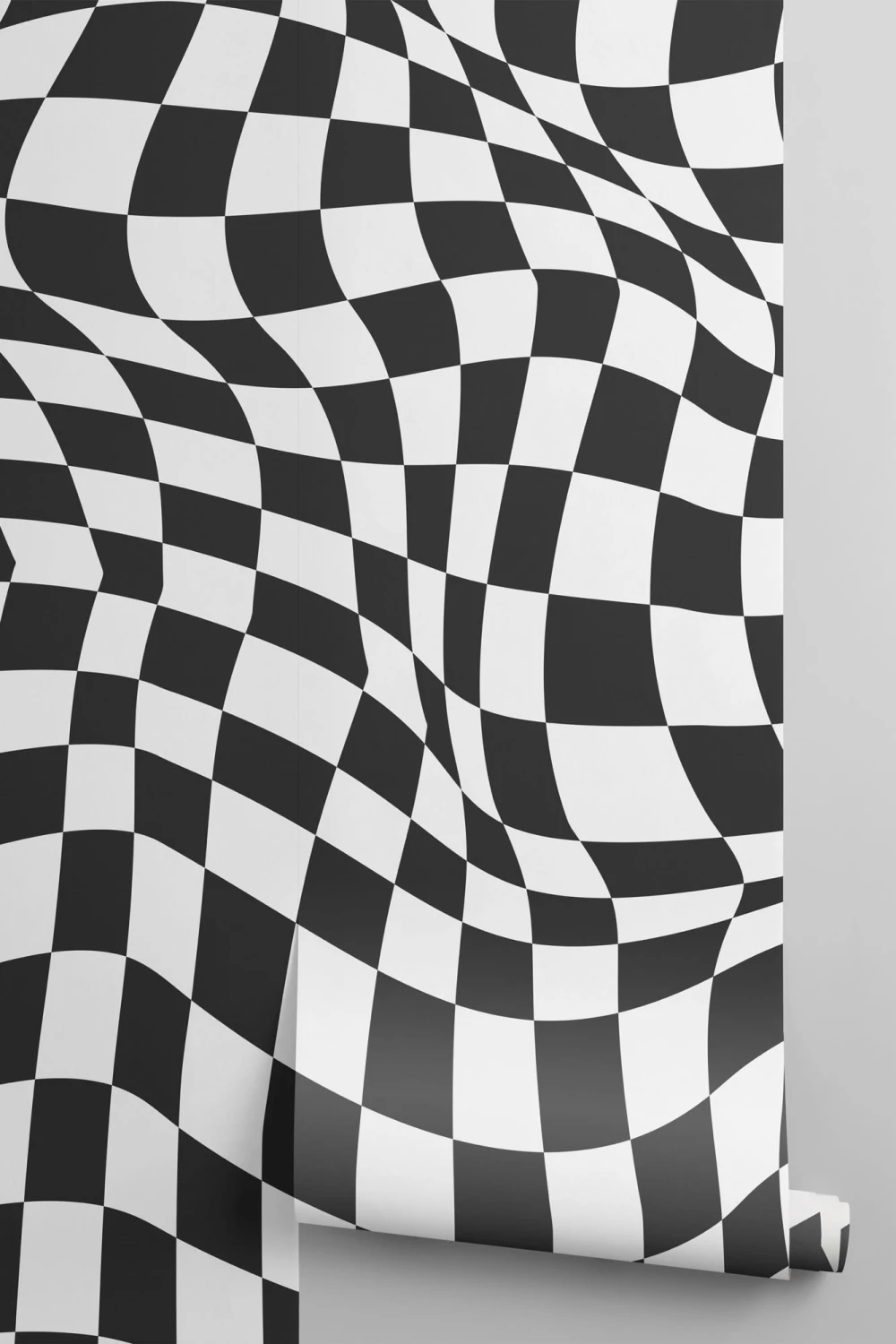Black and White Wavy Chequered Aesthetic Pattern Wallpaper Mural