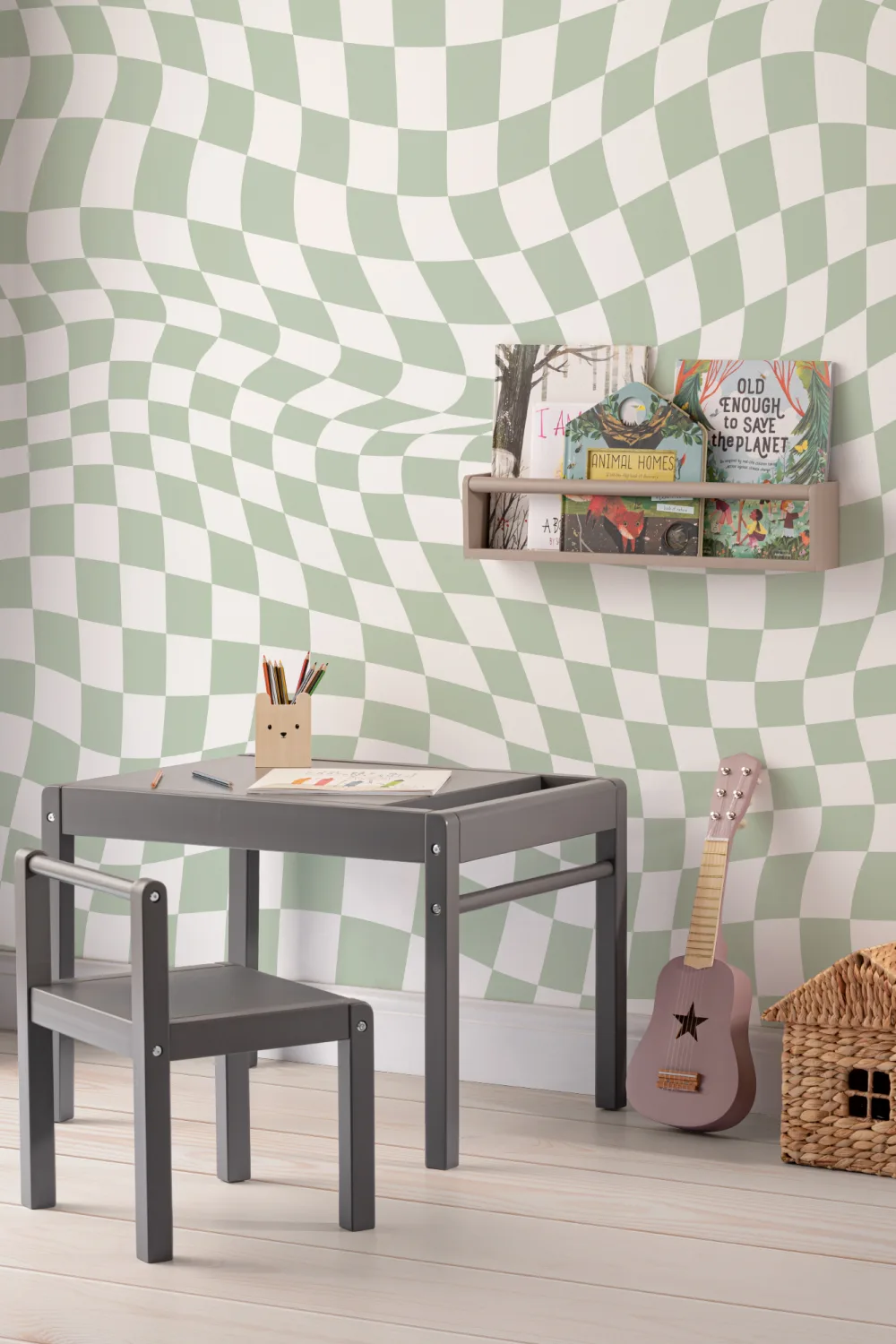 Cool Green Checkered Aesthetic Pattern Wallpaper Mural