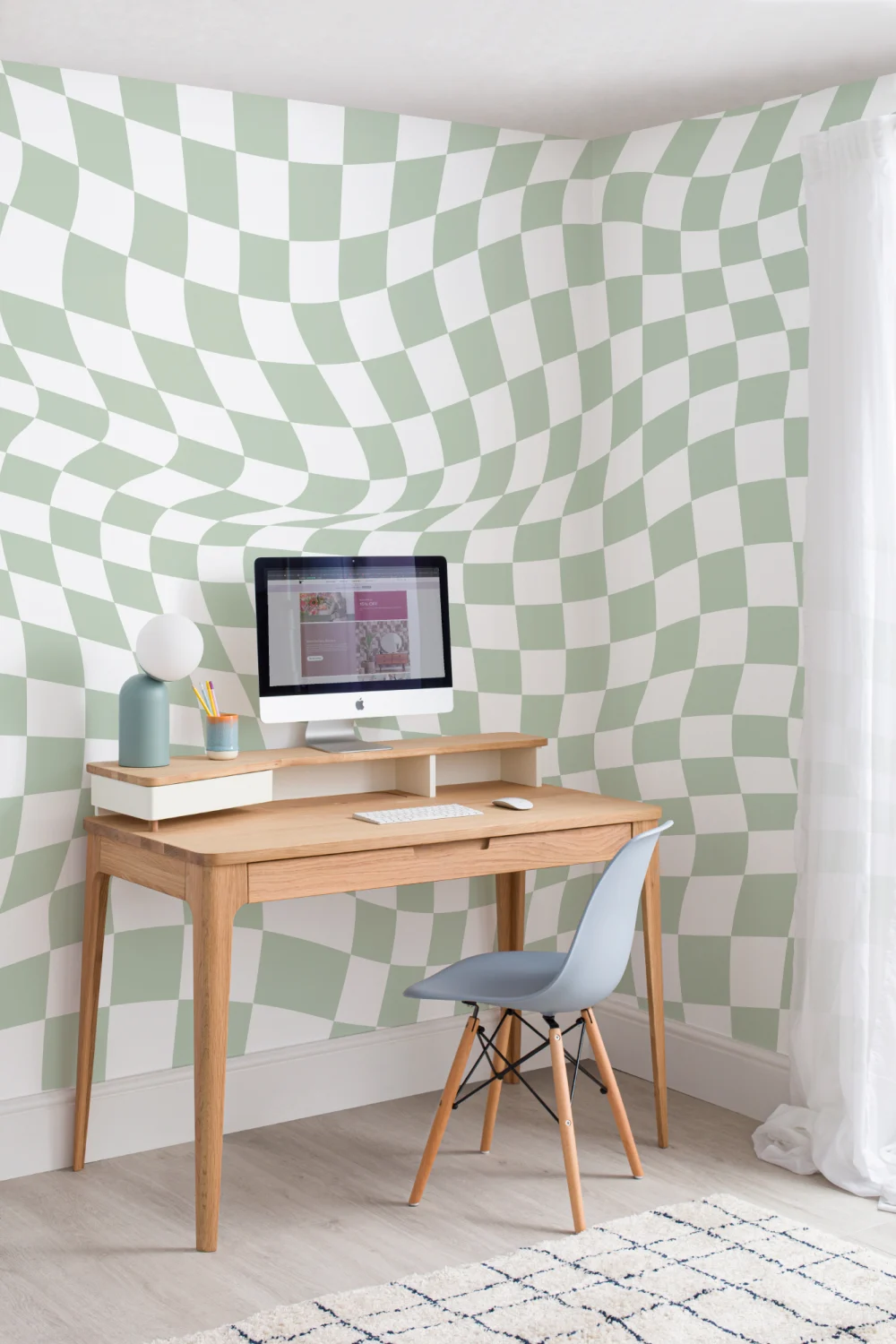 Cool Green Checkered Aesthetic Pattern Wallpaper Mural