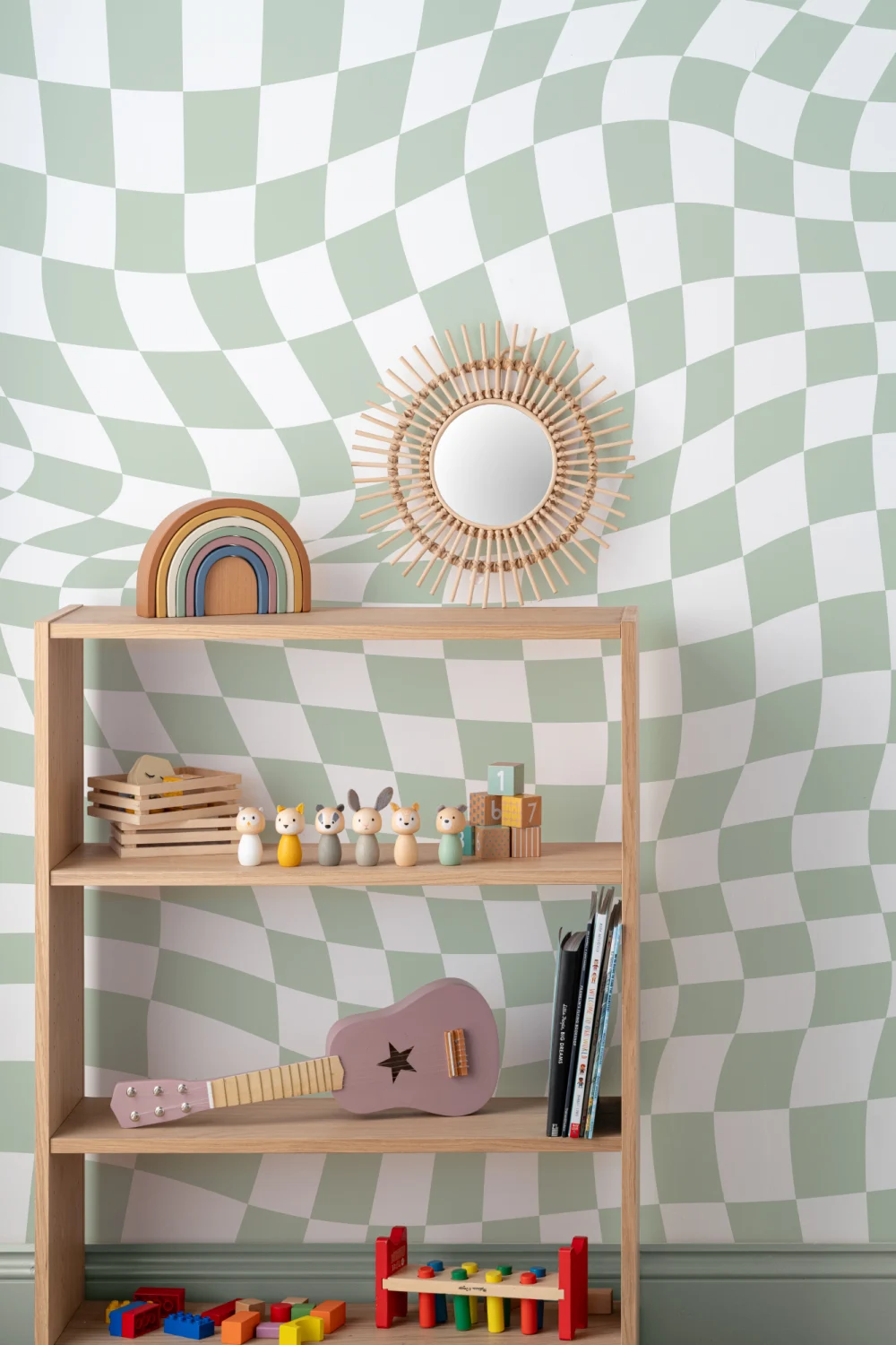 Cool Green Checkered Aesthetic Pattern Wallpaper Mural
