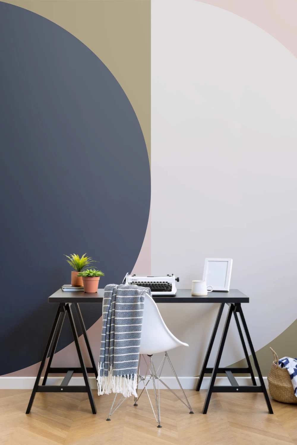 Navy and Pink Geometric Wallpaper Mural