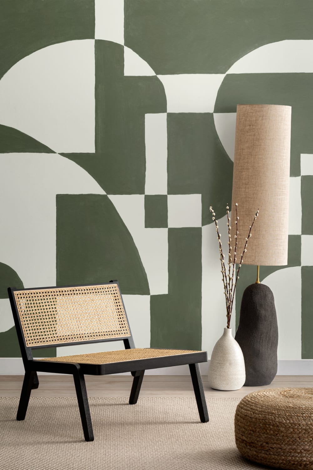 Dark Green Scandinavian Abstract Geometric Mural