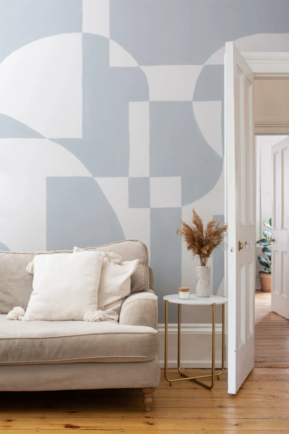 Hemelsblauwe Scandinavische Abstracte Geometrische Muurschildering