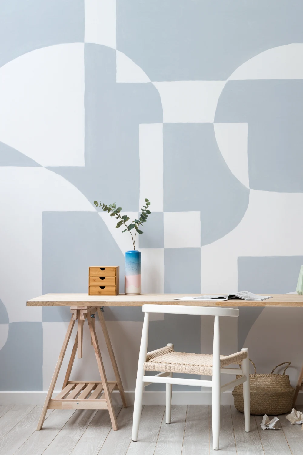 Hemelsblauwe Scandinavische Abstracte Geometrische Muurschildering