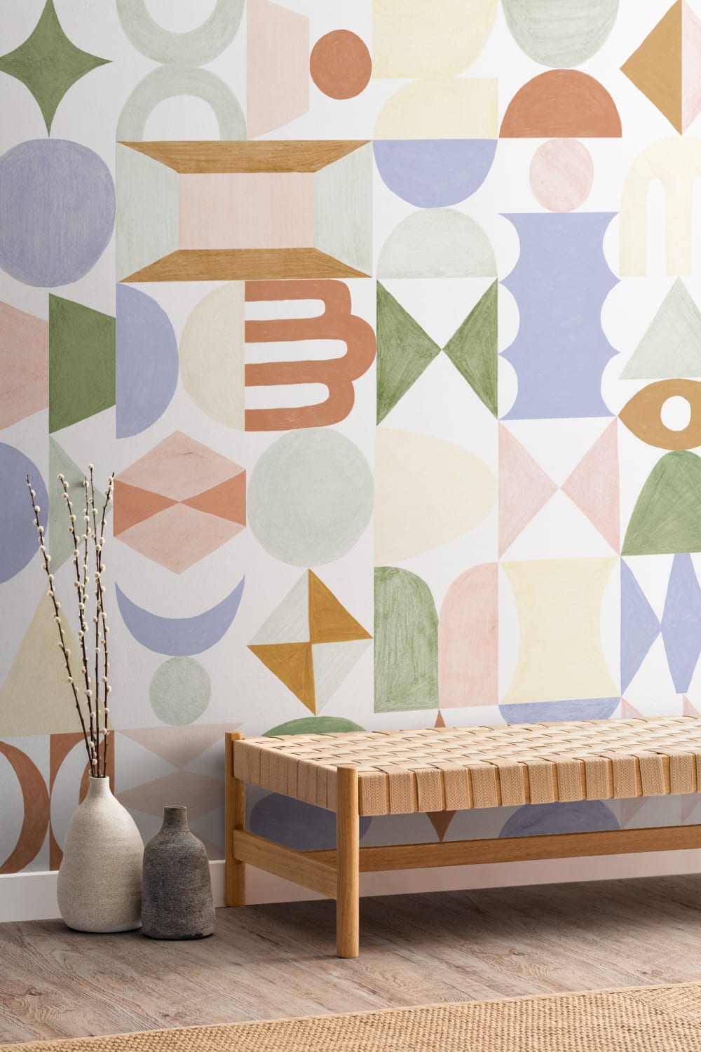 Pastel Geometrische Totem Vormen Behang Muurschildering