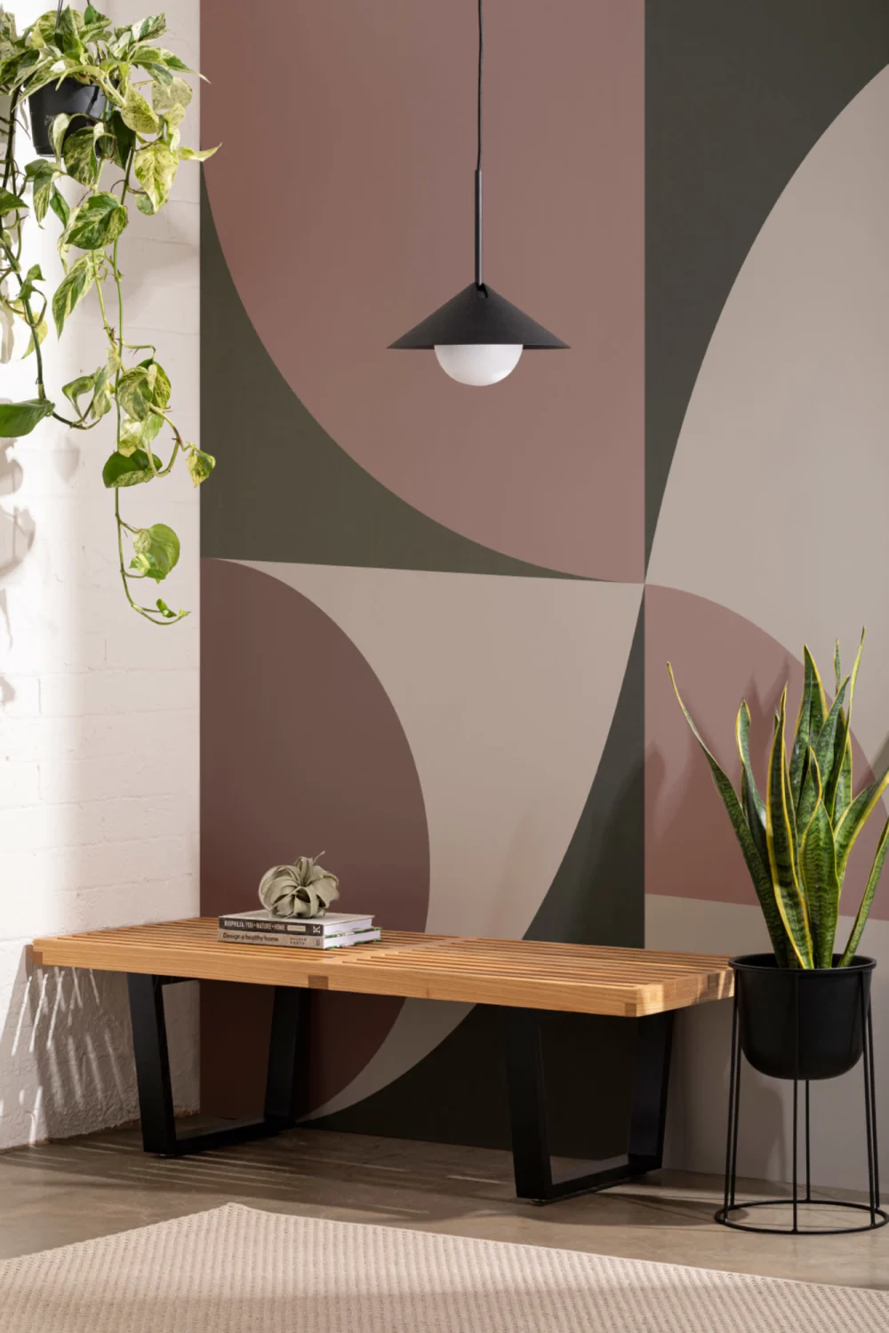 Dusty Pink Mid-Century Geometric Collage Wall Mural