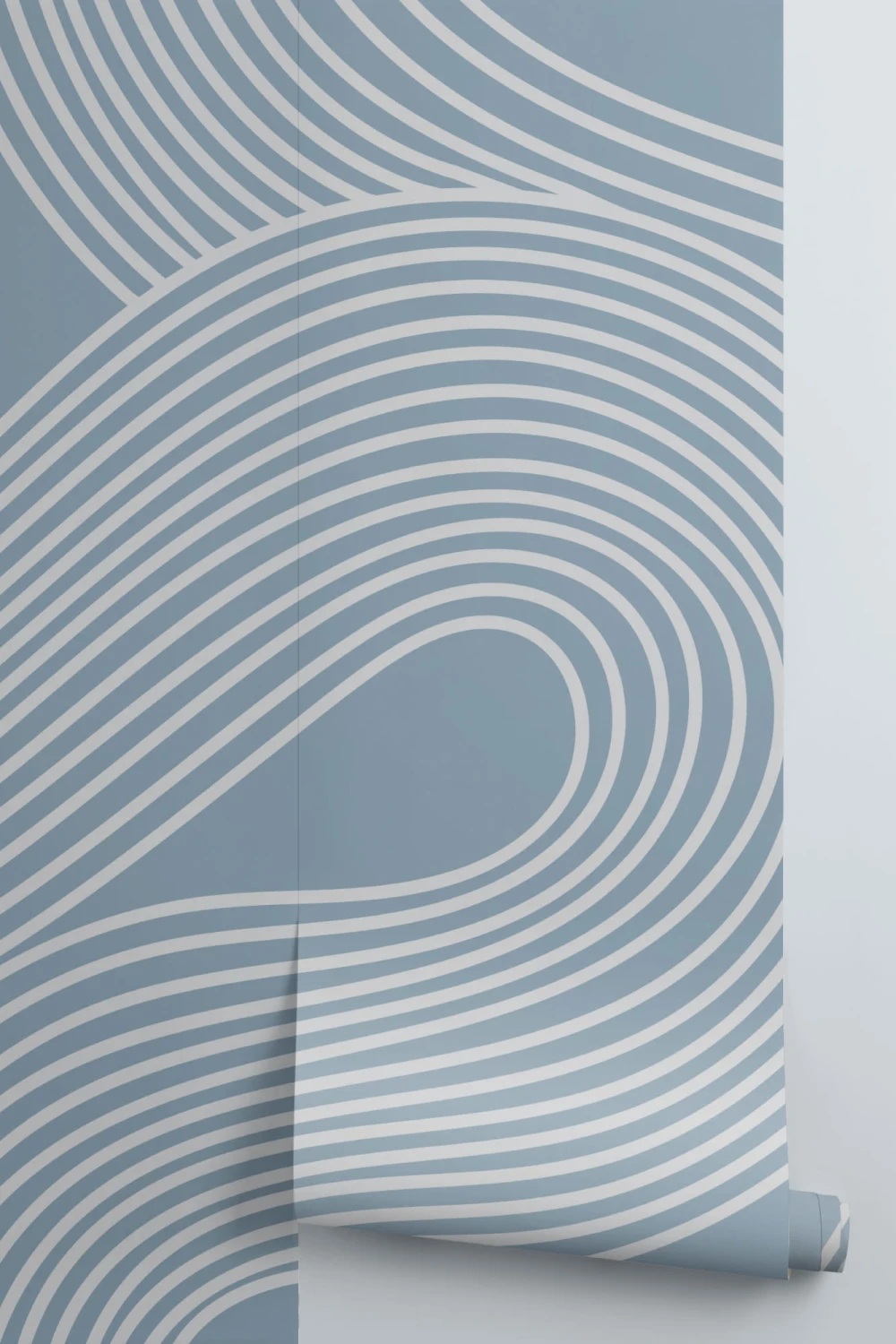 Blue Curvy Lines Zen Garden Pattern Mural