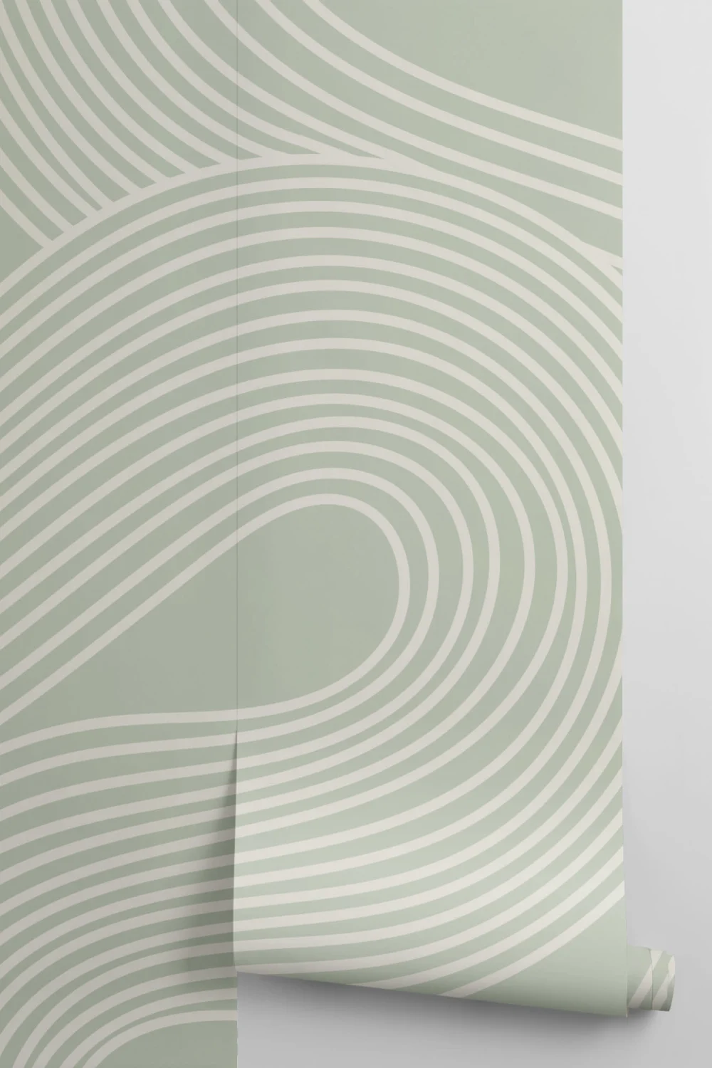 Green Curvy Lines Zen Garden Pattern Mural