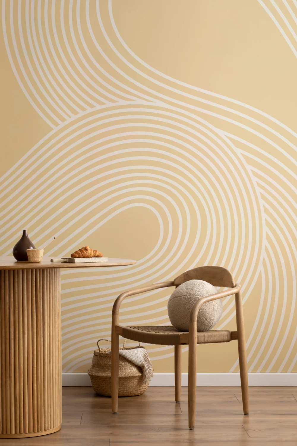 Yellow Curvy Lines Modern Zen Garden Mural