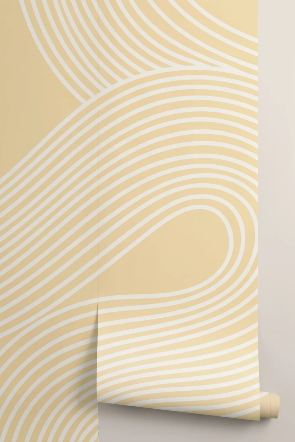 Yellow Curvy Lines Modern Zen Garden Mural
