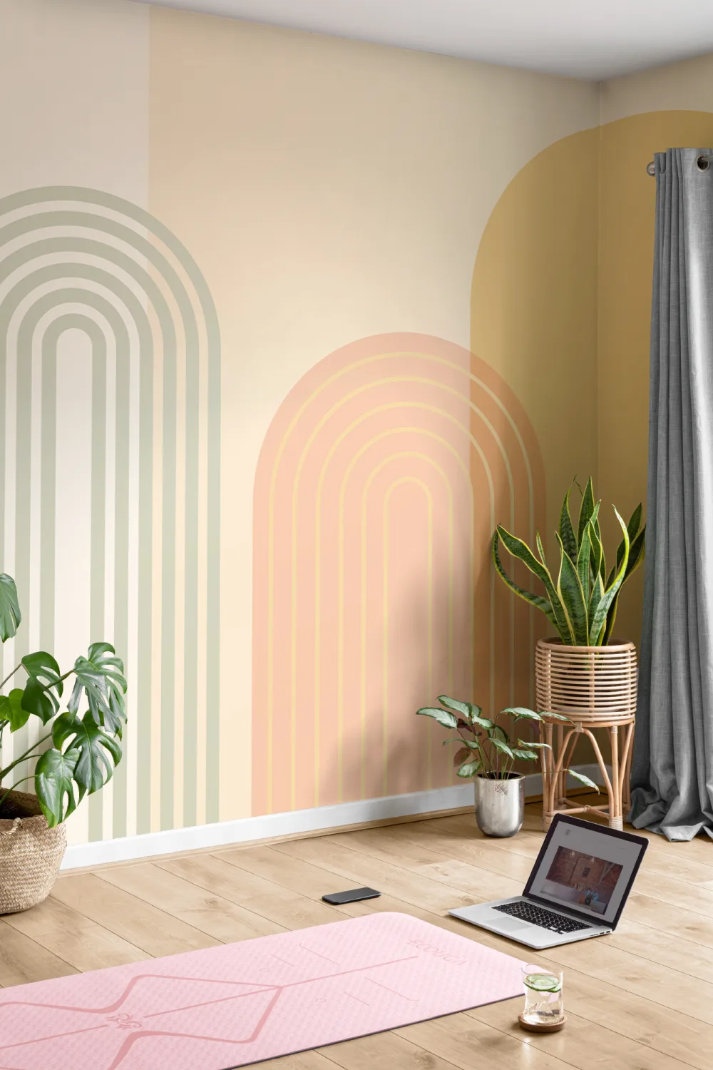 Bright Retro Geometric Arches Mural