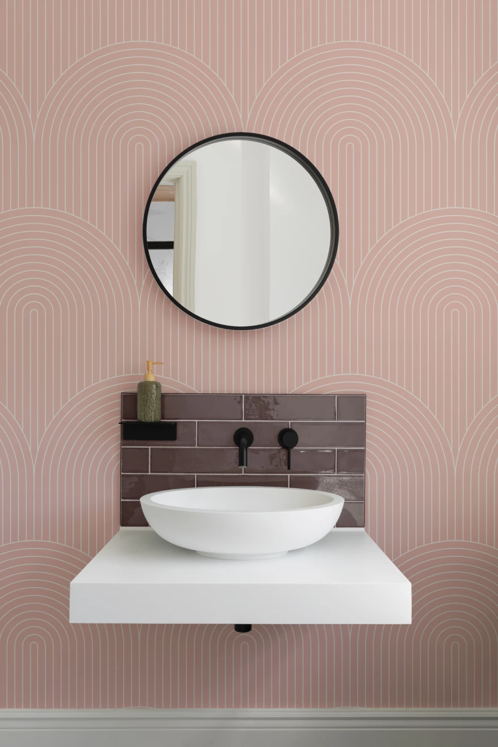 Papel de parede geométrico cor-de-rosa com padrão de repetição de laço de riscas finas