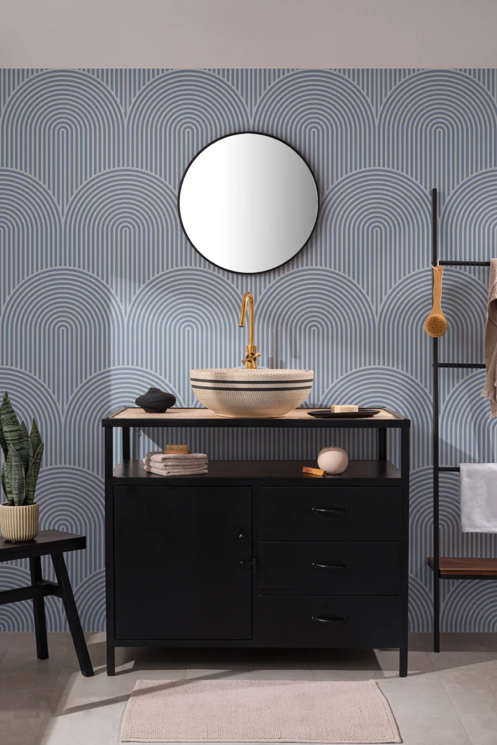 Blue Circuit Design Geometric Striped Repeat Pattern Wallpaper